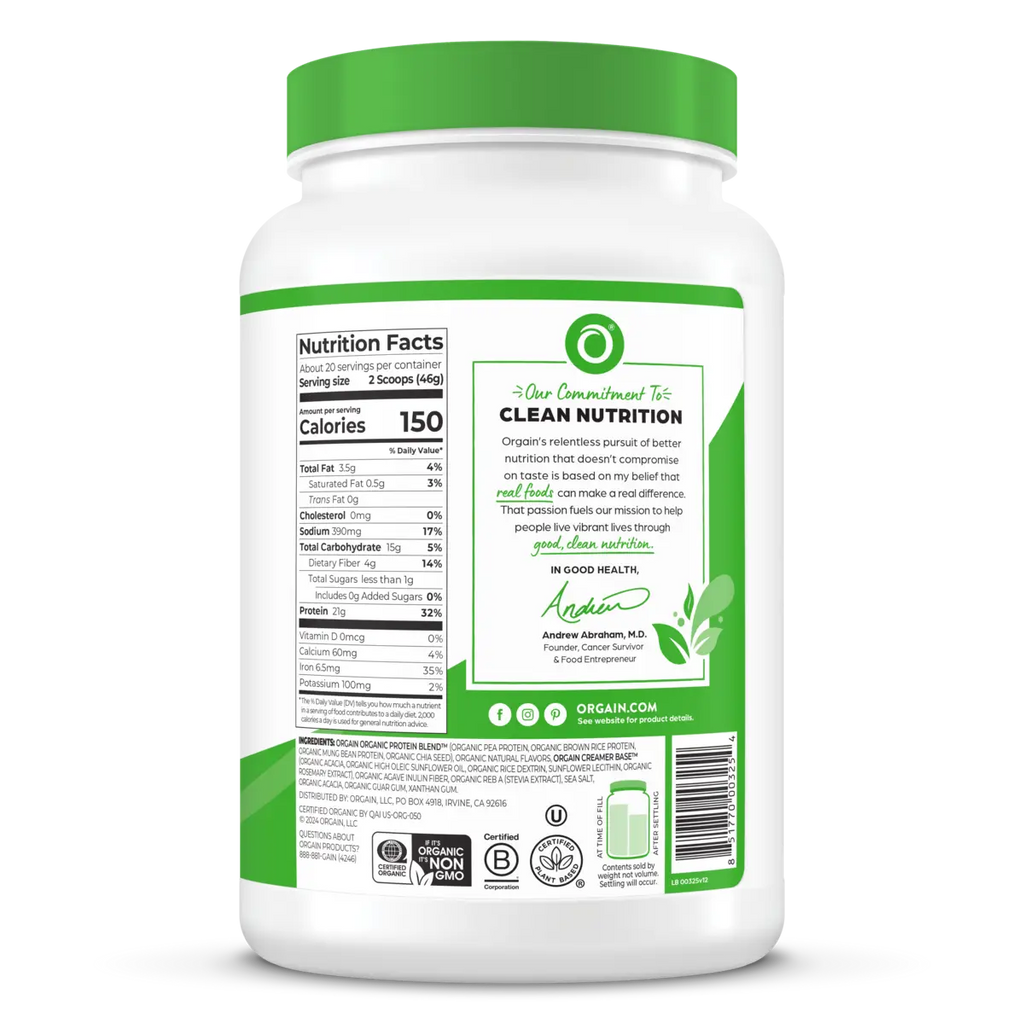 Organic Protein™ Plant Based Protein Powder - Vanilla Bean